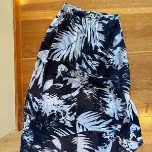 Vince Camuto Tropical Sheer Chiffon Maxi Skirt Size 2 Navy White High Low